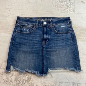 American Eagle Outfitters Distressed Medium Wash Jean Mini Skirt